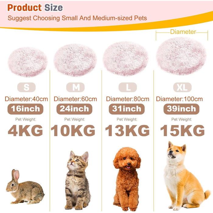 PETCUTE М'яке ліжко для собак, великих та середніх порід, 60х60 см, рожеве