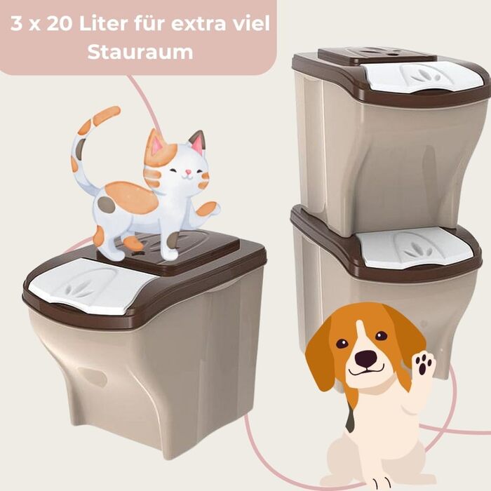 Контейнери для корму для собак та котів GarPet 3 шт. об'ємом 20 л та 60 л (120 л загальний об'єм)