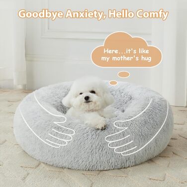 Крісло-гніздочко для собак великих порід WNPETHOME, заспокійливе, анти-стрес, м'яке, плюшеве, сірого кольору, 91x91x25 см