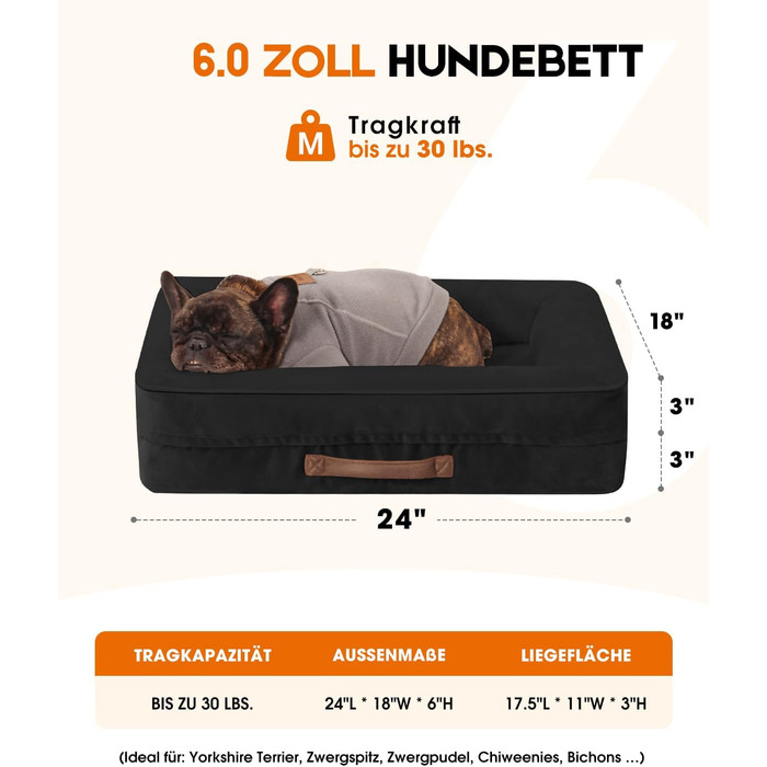 Ортопедичне ліжко для собак середніх порід, кошик для собак, що можна прати, з яйцеподібною піною, водовідштовхуване диванчик для собак з неслизьким дном та чотиристоронні подушки (Чорний, 61x46x15см)