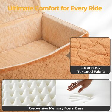 Автокрісло для собак великих та середніх порід до 27,2 кг - З піднятою передньою частиною 35,6 см, подушка з Memory Foam, знімний, миючий чохол, коричневе