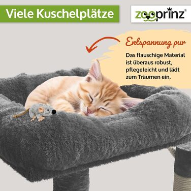 Zooprinz Преміум Котячий Дерево XXL для великих і малих котів, з товстими сизалевими стовпами, ігровою печерою, гамаком, м'ячиками, канатом і плюшевою мишею, темно-сірий