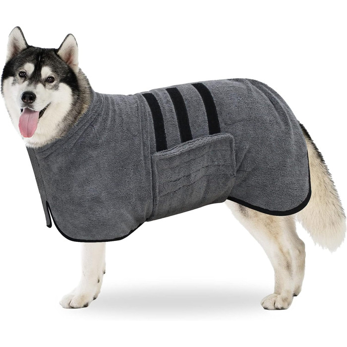 Рушник для собак BASVII з мікрофібри, швидковисихаючий, з клямками, для великих, середніх та маленьких собак, сірий XXL