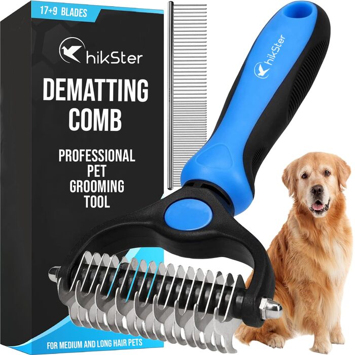 Гребінець для підшерстка собак та котів, набір для догляду за шерстю, синій