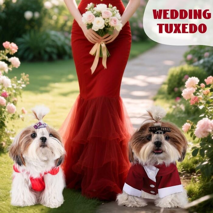 Костюм Smoking для собак Norbi, розмір M, червоний. Ідеальний для вечірок, свят та фотосесій. Комплект з краваткою.