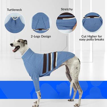 Пуловер для породистих собак Windhund Antel, теплий зимовий пуловер/світшот для великих собак, м'яка куртка для лайкерів (Areegrün, S, Blau)