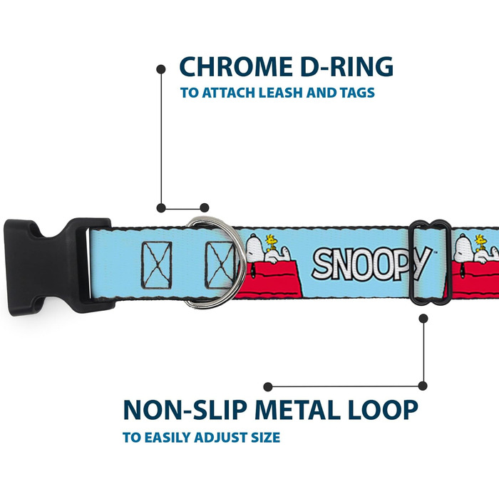 Нашийник для собак Peanuts Snoopy та Woodstock з блакитною пластиковою пряжкою, 17.8-21.6 см, ширина 1.3 см