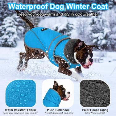 Зимовий теплий одяг для собак Dogchee: куртка з флісовим коміром, тепла підкладка, для маленьких, середніх та великих собак, XXL (обхват грудей 78-100 см, довжина спини 61 см), блакитний
