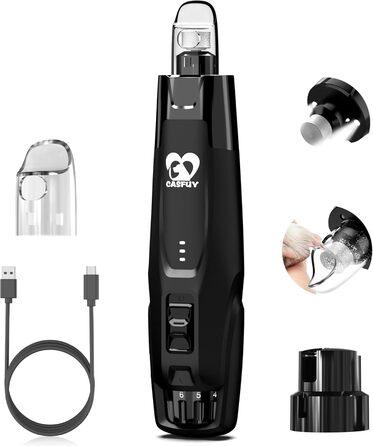 Електричний шліфувальник кігтів для собак та котів Casfuy Neue - тиха робота, 7 годин роботи, 2 LED, для собак великих, середніх та малих порід, чорний