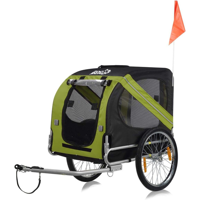 Причіп для велосипеда Zoomundo для собак, червоно-чорний, з металевим каркасом (зелений)