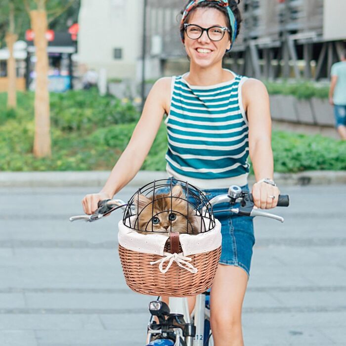 Ручний плетіний кошик для велосипеда з лози, для собак - знімний кошик на кермо, кошик для маленьких собак