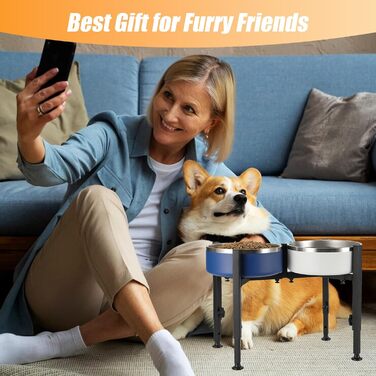 Підвищений годівниця для собак з регульованою висотою та шириною (17-30 см), металева стійка для мисок, підходить для великих, середніх та маленьких собак (миски не входять)