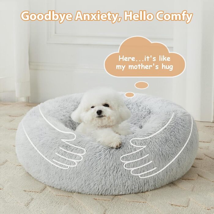 Крісло-гніздочко для собак великих порід WNPETHOME, заспокійливе, анти-стрес, м'яке, плюшеве, сірого кольору, 91x91x25 см