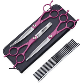 Набір професійних ножиць для собак 7 дюймів, 4 шт. для грумінгу: прямі, зігнуті, для розрідження шерсті, з ергономічними ручками, для собак та котів