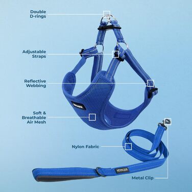 Нашийник та поводок для собак Voyager Step-In Flex з неопренової стропи, 1,8 м, для собак різних порід (XS, Chest: 13-16'), Колір: Королівський синій