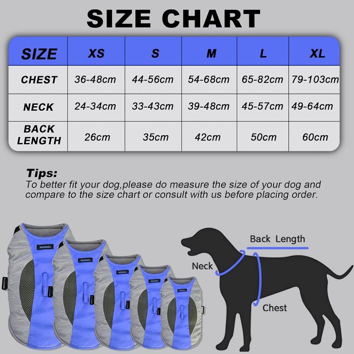 Підкладкова регульована куртка для собак, обігріваюча жилетка для собак з LED-підсвічуванням, зручна та вітронепроникна куртка для маленьких та середніх собак (XL, Синій та Сірий) XL Синій та Сірий