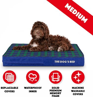 Ортопедичне ліжко для собак, велике, з штучного хутра, 101 x 64 x 10 см, вологостійке, з піною з пам'яті (Mittel (4' глибина), Чорний в клітинку Тартan)