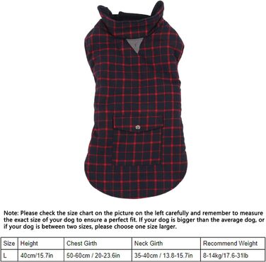 Зимовий теплий одяг для собак, вітрозахисний, в клітинку, для малих, середніх та великих собак, тепла флісова куртка для активностей на вулиці в холодну погоду (розмір L)