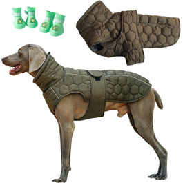 Зимовий теплий теплий одяг для собак з антиковзними підошвами, 4-8 кг, водонепроникний, оливковий зелений