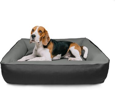 BedDog 2в1 собаче ліжко MAX Quattro, велике лежак для собак з Cordura, миється, з бортиком, диван для собак, для дому та вулиці, L, Rock-Flow, сіро-антрацит, 80 x 65 x 18 см