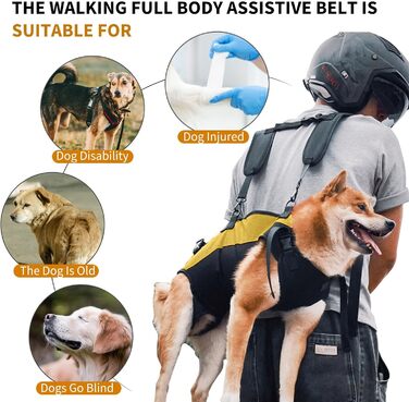 Шлейка-рюкзак для собак PETCUTE, для великих собак, з ручкою, регульована, для собак з артритом та проблемами з суглобами, 7.5-15 кг (S, чорний+жовтий)