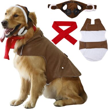 Костюм пілота для собак Huhumy, карнавальний костюм для великих собак, шапка та шарф, косплей, вечірка, Хелловін