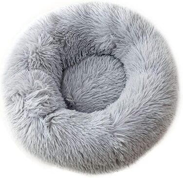 Кругле ліжко для собак та котів Chickwin, м'яке плюшеве, тепле, 80 см, сірий