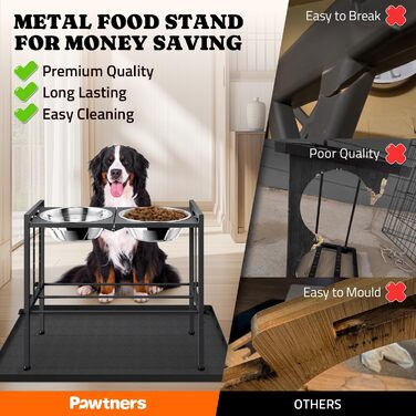 Підвищені годівниці для собак великих порід – металеві годівниці з 3 регульованими рівнями, стійкий підставник для великих та екстра-великих собак (Об'єм: 13 чашок*2), чорного кольору з підлогою-мат