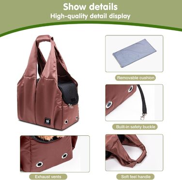 PETCUTE Сумка-переноска для собак та котів, дихаюча, з килимком, плечова сумка з безпечним шнуром та кишенями, для маленьких та середніх собак, цуценят та котів, Карамель