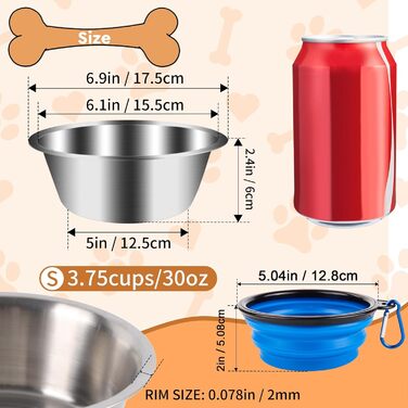 Набір мисок для собак з нержавіючої сталі, 6 шт. Великі, середні та малі миски для корму та води для собак, 900 мл, складані