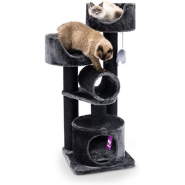 Дряпка для котів Petrebels Victoria 125 см, преміум, чорна, з лежанкою, ігровою трубою, будиночком і товстими стовпами Ø12 см
