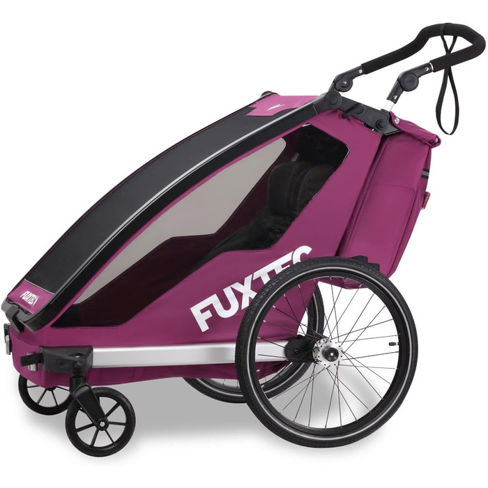 Причіп для велосипеда Fuxtec Sportfux на 2 місця, з багажником, світловідбивачами, ручкою-штовхачем, захистом від дощу та сонця, складаний, фіолетовий FX-FA1