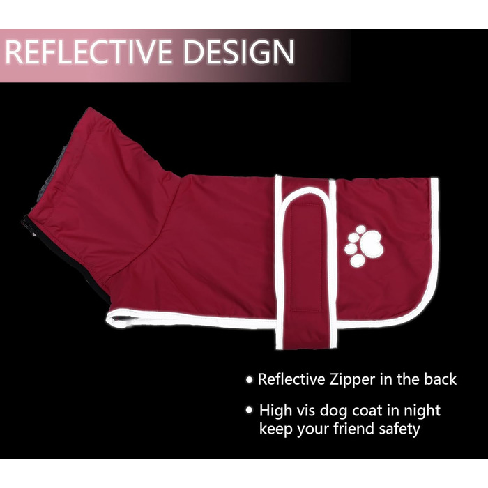 Зимовий теплий одяг для такси (джек) - водонепроникний, з підкладкою з плюшу та отвором для поводокa, відображає світло, рожевий, M (довжина спини 42-45 см)