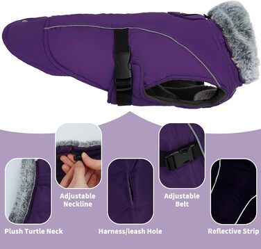 Теплий водонепроникний пуловер для собак DENTRUN з флісовою підкладкою, зимовий одяг для собак середнього розміру, зимова куртка для собак (Камуфляж, білий) XX-Large, фіолетовий