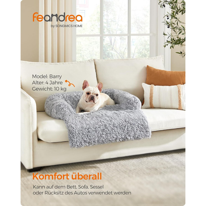 Ліжко для собак Feandrea FluffyHug, плюшеве, м'яке, розмір M, 80 x 75 x 16 см, сірий колір, для маленьких та середніх собак