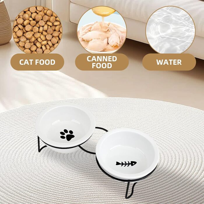 Миска для кота з автопоїльником, керамічна миска з металевим підставкою, миска для води та корму для котів, кошенят, собак, придатна для миття в посудомийній машині