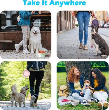 Складні миски для собак PetBonus, 2 шт. Силіконові дорожні миски для води та їжі для собак та котів, з карабіном (Сірий, Кремово-рожевий), 1000 мл