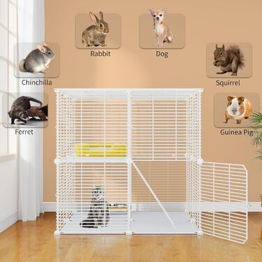 Клітка для котів YITAHOME для дому та вулиці, 2-ярусна, з металевим дротом, з 2 дверима та драбиною, 71x71x71 см, біла