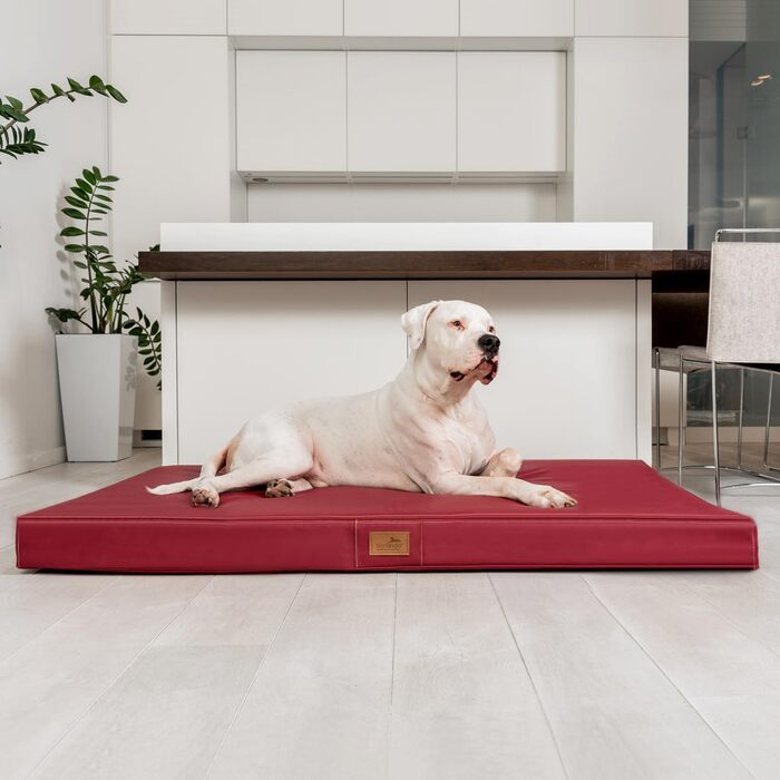 Ортопедичний лежак для собак Tierlando® Oscar Easy CLEAN з екошкіри та віскоеластичної піни, з антиковзною основою, розмір L 150 x 100 x 10 см, темно-червоний