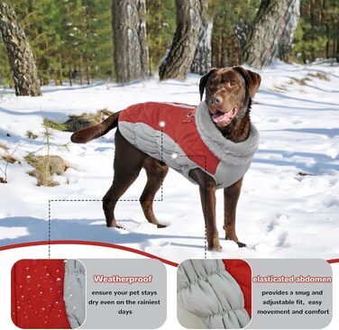 Зимовий теплий одяг для собак: куртка, плащ, теплий одяг для чихуахуа, малі, середні та великі породи. Чорний, червоний (XL)