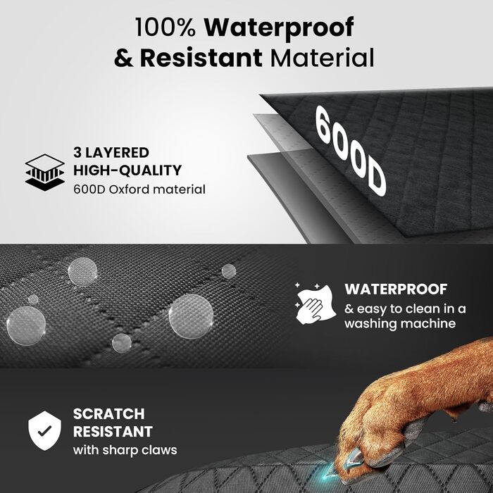 Захисний килимок для собак у машину: заднє сидіння, багажник, переднє сидіння + поводок для собак | Водостійкий, неслизький, можна прати | Захист сидіння авто від собак, багажника, сидінь | М'який чорний килимок для собак