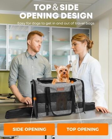 FOXFOCUS Сумка-переноска для собак з м'якими боковинами – 50,8 x 33 x 33 см, безпечний автокрісло, до 6,8 кг, верхній та бічний вхід, велика переноска для тварин з міцним сіткою (сірий)