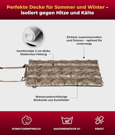 Водонепроникна лежанка-декка для собак HS-Hundebett M 65x95 см, прана, для дому і подорожей, 3 см наповнення, тауп, вироблено в Німеччині
