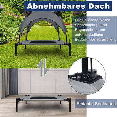 Підвищене ліжко для собак з балдахіном, 76x61x76 см, з металевим каркасом, тканинне, дихаюче, для собак та котів, для дому та вулиці