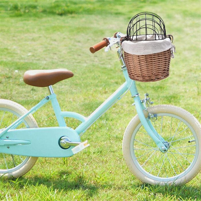 Фahrradkorb für Katzen – Плетіний велосипедний кошик для котів з ручним плетінням | Велосипедний кошик з лози з металевою сіткою | Знімний велосипедний кошик