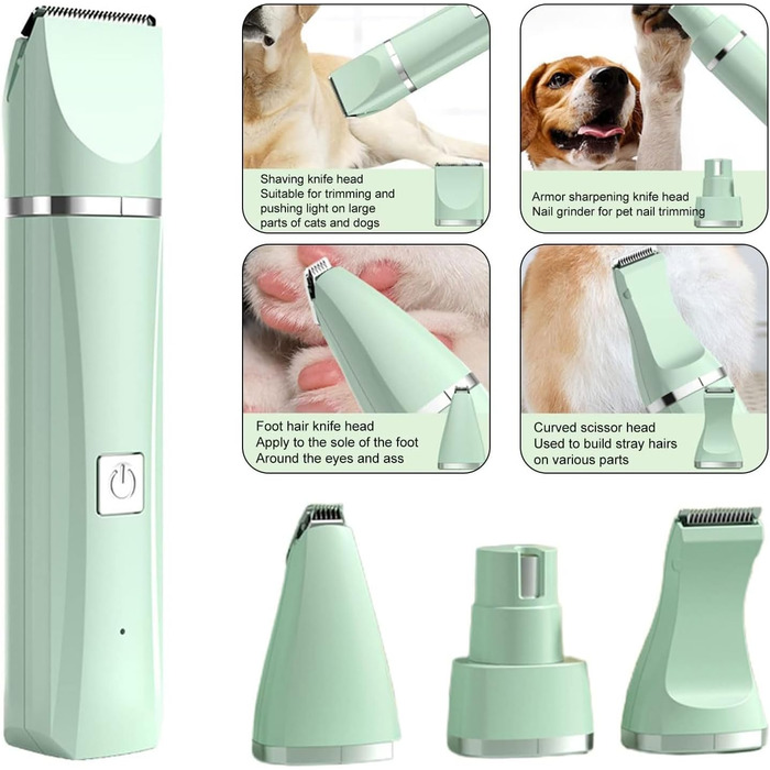 Набір для грумінгу домашніх тварин Tickle Paw 4 в 1: тример для шерсті, машинка для стрижки, шліфувальник для нігтів (для котів та собак)