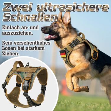 Нашийник для собак Rabbitgoo середнього розміру, анти-тяговильний, регульований з ручкою, міцний, з металевими пряжками, для піших прогулянок (M, L), камуфляжний, коричневий