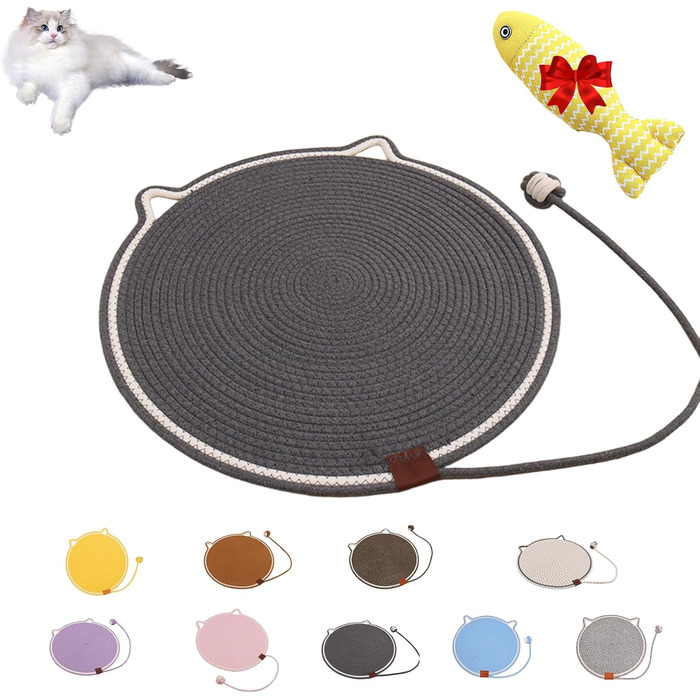 Килимок для дряпання котів Kratzwunder, з натурального бавовняного мотузка, сірий, 43x43 см