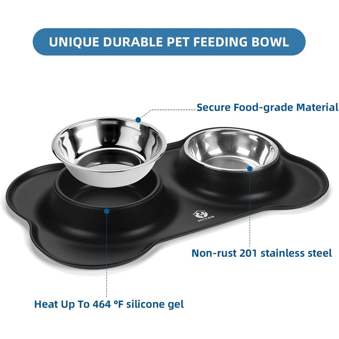 Набір мисок для тварин PET'S HUB з силіконовим килимком (Чорний, Маленький)