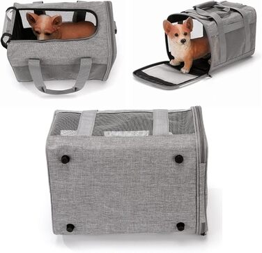 Транспортна переноска для котів та собак: складана переноска з двома отворами, сіра